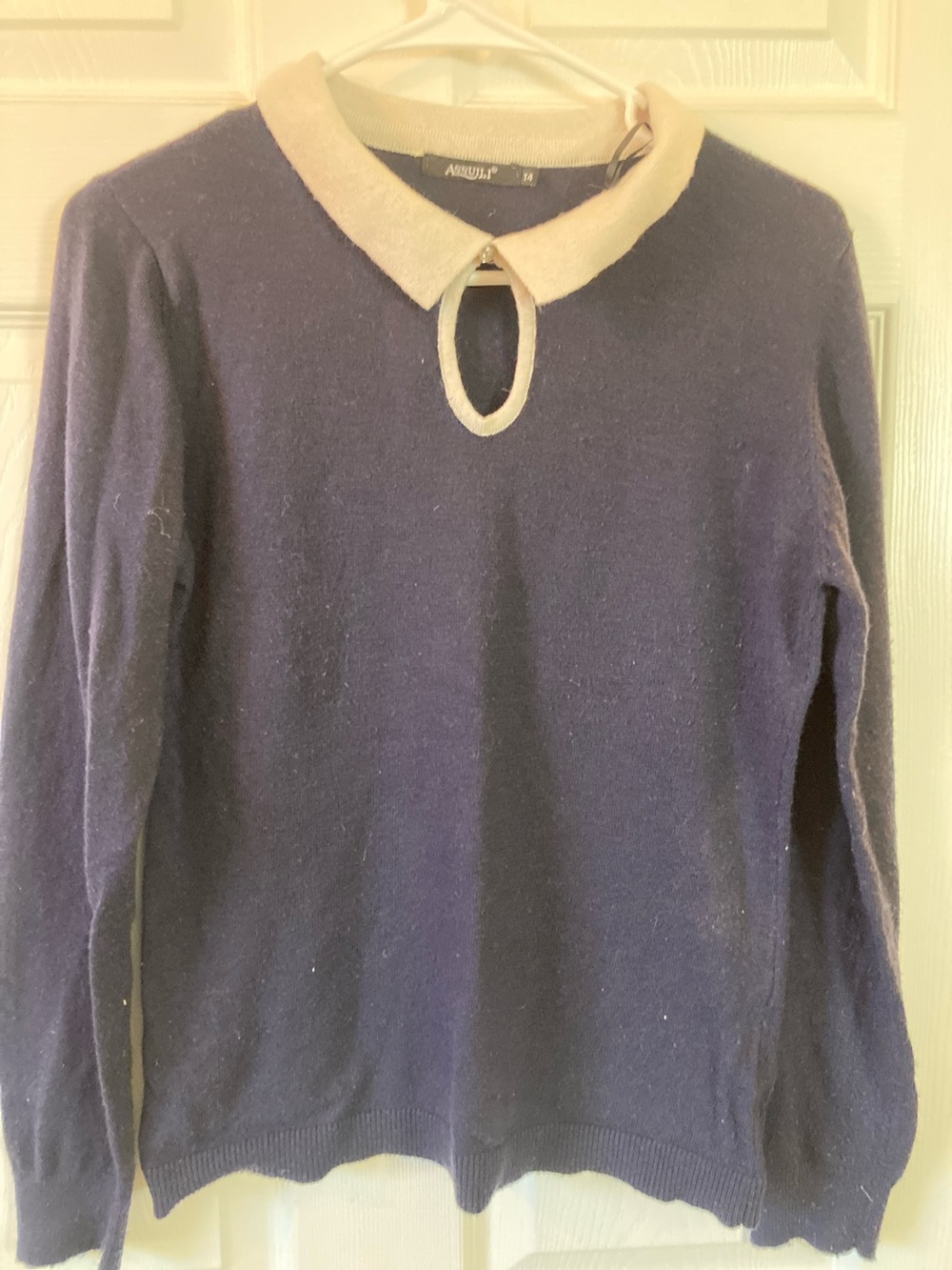 Navy Sweater with Cream Peter Pan Collar